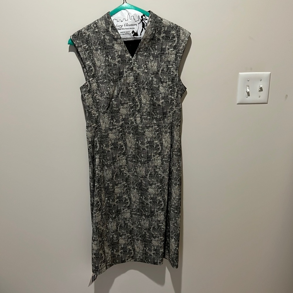 MM LaFleur v-neck midi dress; cream & black print